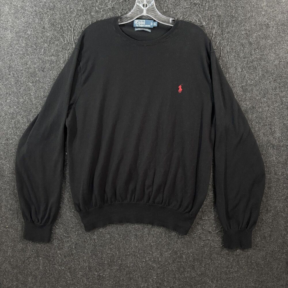 Polo Ralph Lauren Sweater Men's XL Black 100% Pima Cotton Crewneck Pullover